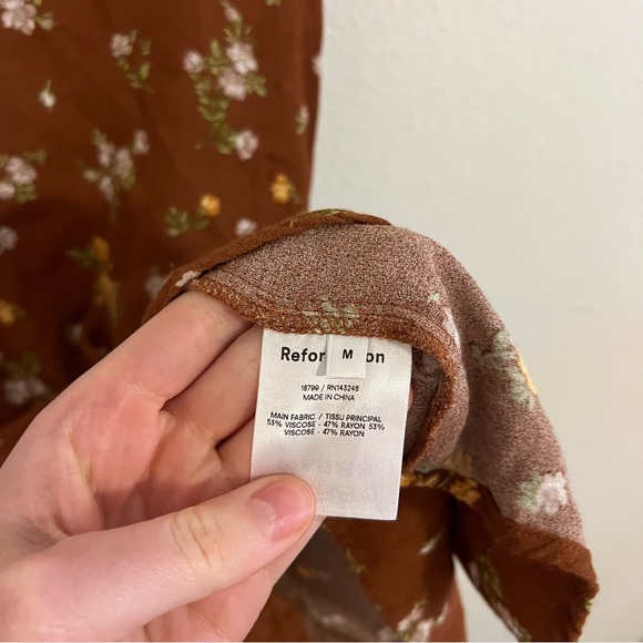 REFORMATION Ventura Floral Print Crepe Slip Mini Dress Brown - Picture 5 of 8